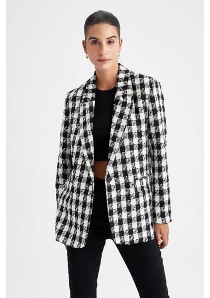 Oversize Fit Kazayağı Desenli Blazer Ceket Z0874AZ22AU