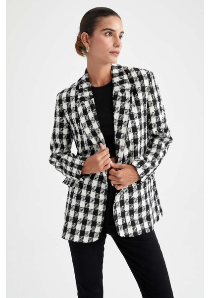 Oversize Fit Kazayağı Desenli Blazer Ceket Z0874AZ22AU