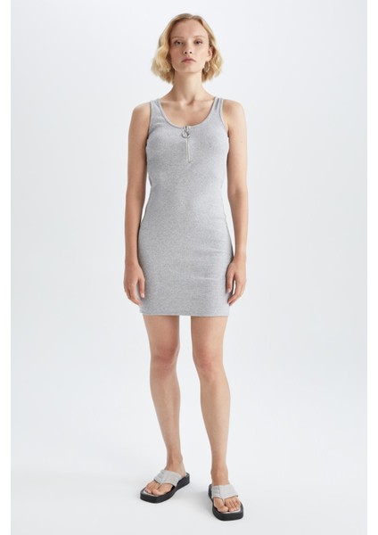 Regular Fit Askılı Yarım Fermuarlı Yazlık Mini Elbise Z2313AZ22SM