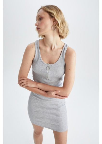Regular Fit Askılı Yarım Fermuarlı Yazlık Mini Elbise Z2313AZ22SM