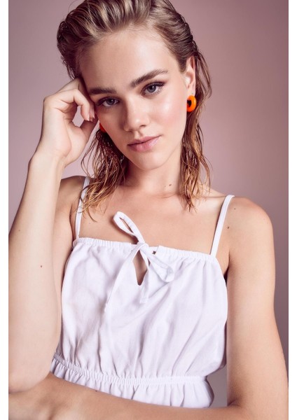 A Kesim Askılı Keten Karışımlı Beyaz Mini Elbise Y7717AZ22HS modelleri