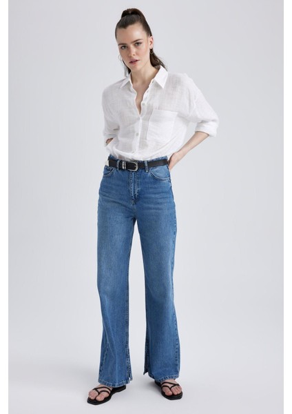 90's Wide Leg Yırtmaçlı Jean Uzun %100 Pamuk Pantolon A3469AX23SM