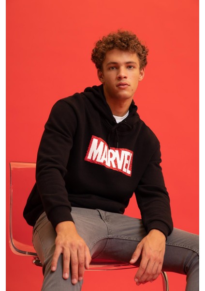 Marvel Boxy Fit Kapüşonlu İçi Yumuşak Tüylü Sweatshirt Y0353AZ22AU