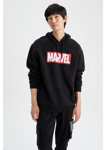 Marvel Boxy Fit Kapüşonlu İçi Yumuşak Tüylü Sweatshirt Y0353AZ22AU fırsatları
