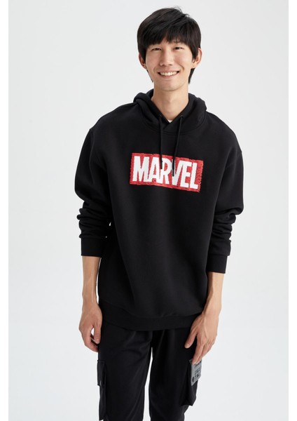 Marvel Boxy Fit Kapüşonlu İçi Yumuşak Tüylü Sweatshirt Y0353AZ22AU