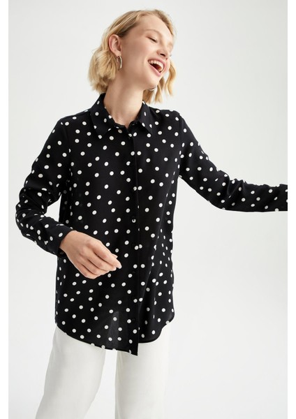 Regular Fit Gömlek Yaka Puantiye Desenli Uzun Kollu Tunik T0609AZ22AU