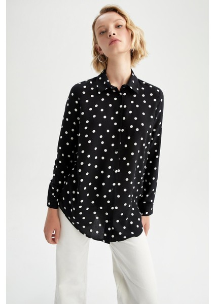 Regular Fit Gömlek Yaka Puantiye Desenli Uzun Kollu Tunik T0609AZ22AU modelleri