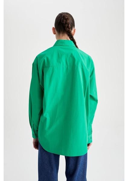 Oversize Fit Poplin Uzun Kollu %100 Pamuk Gömlek U7763AZ23SP