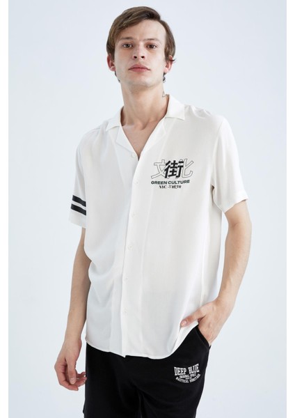 Regular Fit Apaş Yaka Viskon Kısa Kollu Gömlek Y5781AZ22HS