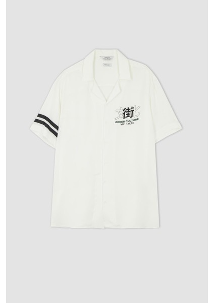 Regular Fit Apaş Yaka Viskon Kısa Kollu Gömlek Y5781AZ22HS