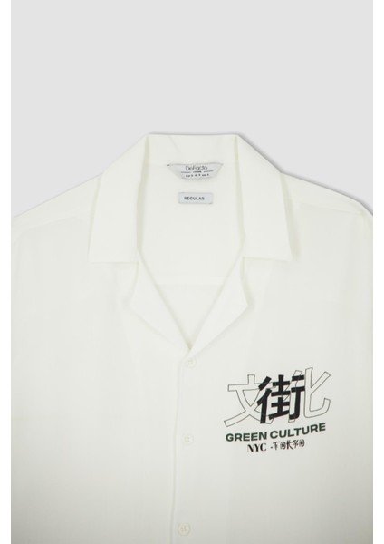 Regular Fit Apaş Yaka Viskon Kısa Kollu Gömlek Y5781AZ22HS