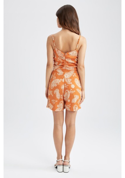 Straight Fit Kare Yaka Etnik Desenli Krinkıl Kumaş Askılı Mini Tulum Y0984AZ22SM modelleri