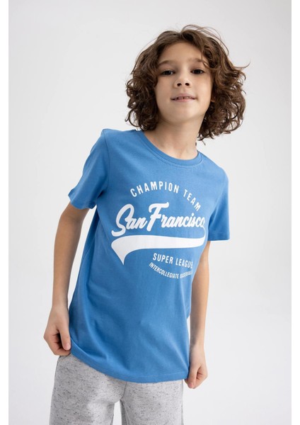 Erkek Çocuk Bisiklet Yaka Baskılı Kısa Kollu Tişört Z8002A623SM