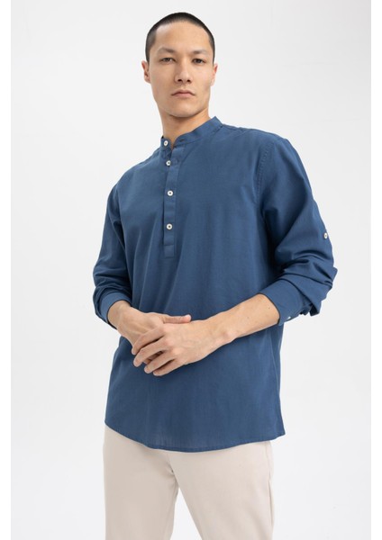 Slim Fit Dik Yaka Uzun Kollu %100 Pamuk Gömlek M9434AZ23SM modelleri