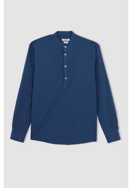 Slim Fit Dik Yaka Uzun Kollu %100 Pamuk Gömlek M9434AZ23SM