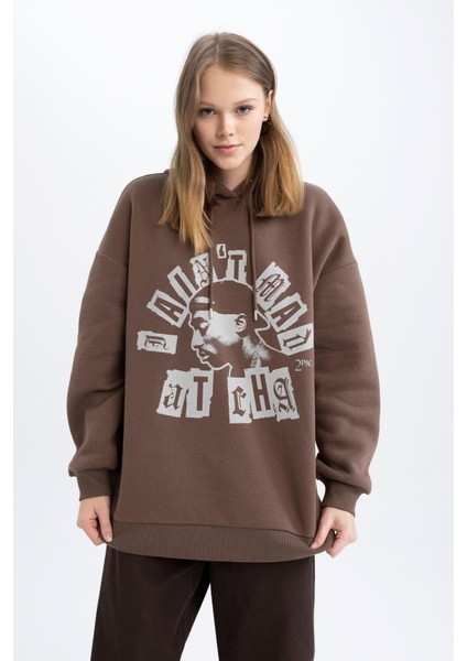 Coool Tupac Shakur Oversize Geniş Kalıp Kapüşonlu Baskılı Kalın Kumaş Sweatshirt A0636AX23SP indirimleri