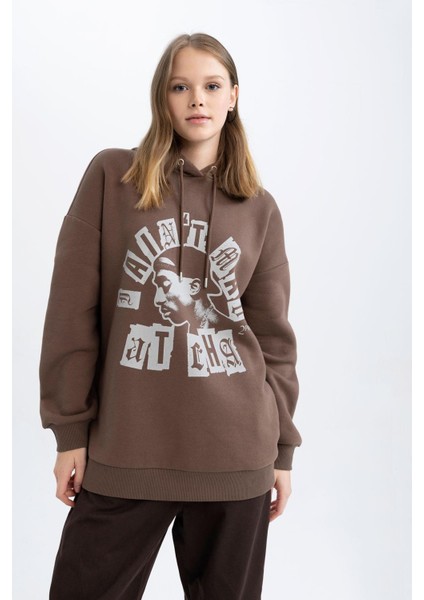 Coool Tupac Shakur Oversize Geniş Kalıp Kapüşonlu Baskılı Kalın Kumaş Sweatshirt A0636AX23SP