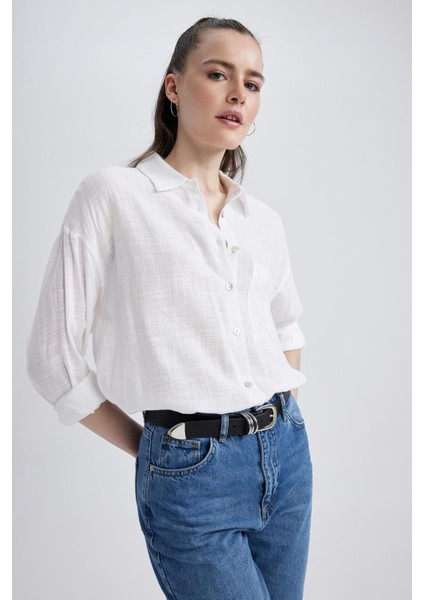Oversize Fit Keten Görünümlü Uzun Kollu Gömlek X2232AZ23SP modelleri