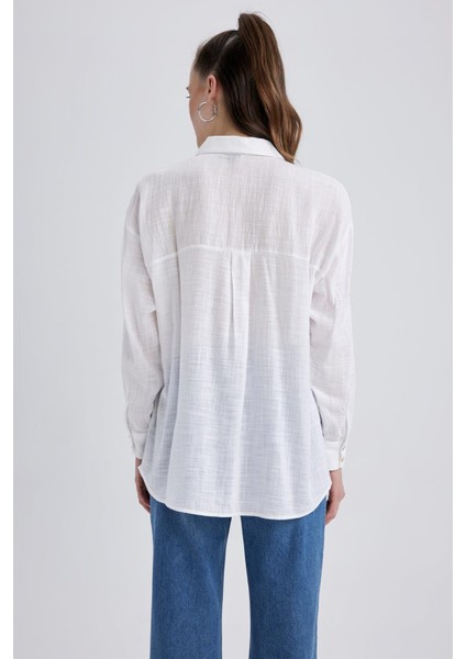 Oversize Fit Keten Görünümlü Uzun Kollu Gömlek X2232AZ23SP indirimleri