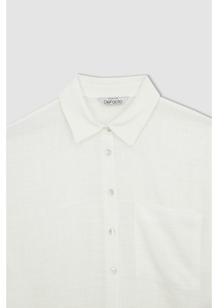 Oversize Fit Keten Görünümlü Uzun Kollu Gömlek X2232AZ23SP