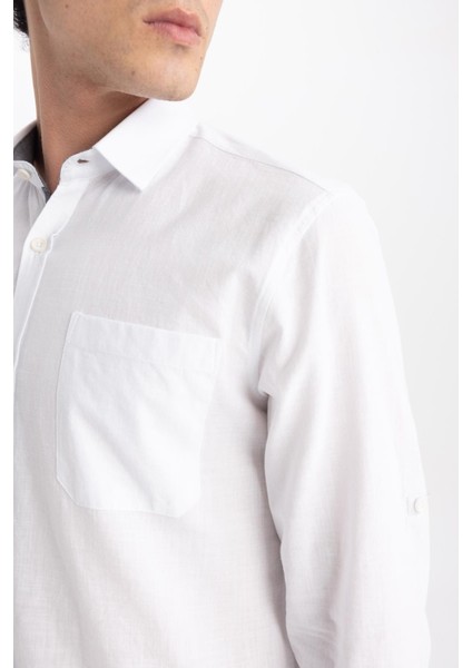 Slim Fit Polo Yaka Keten Görünümlü Uzun Kollu Gömlek N9066AZ23SM indirimleri