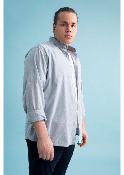 Slim Fit Polo Yaka Uzun Kollu %100 Pamuk Gömlek M7180AZ22SP
