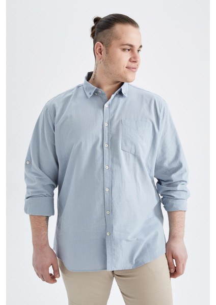Slim Fit Polo Yaka Uzun Kollu %100 Pamuk Gömlek M7180AZ22SP