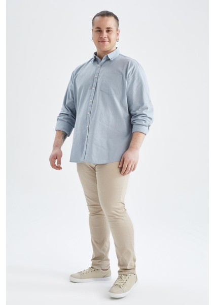 Slim Fit Polo Yaka Uzun Kollu %100 Pamuk Gömlek M7180AZ22SP