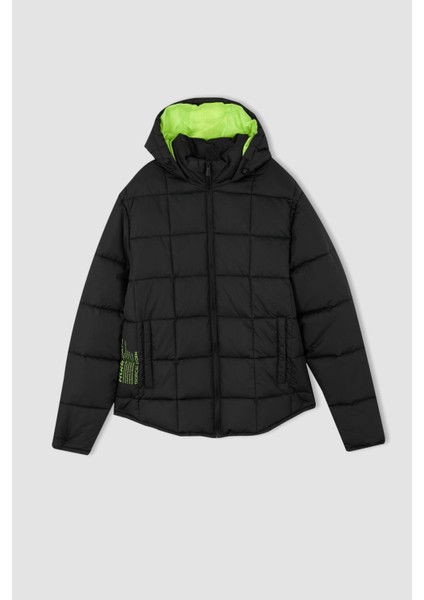 Regular Fit Çıkarılabilir Kapüşonlu Neon Detaylı Su İtici Şişme Mont U2417AZ22WN