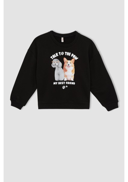 Kız Çocuk Bisiklet Yaka Baskılı Sweatshirt W6678A622SP