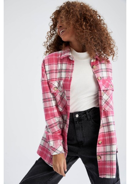 Relax Fit Ekose Desenli Cep Detaylı Flanel Oduncu Gömlek Tunik S0420AZ22SP