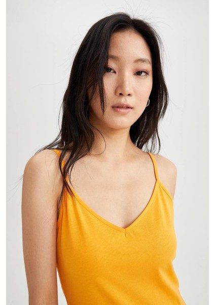 Fitted V Yaka Askılı Mini Yazlık %100 Pamuk Elbise W7171AZ22HS fırsatları