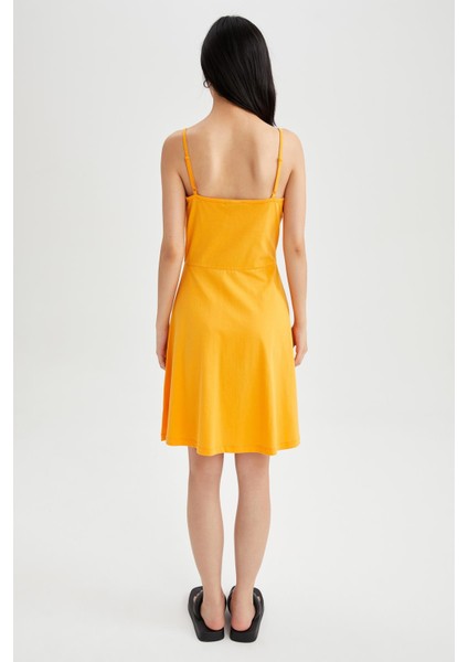 Fitted V Yaka Askılı Mini Yazlık %100 Pamuk Elbise W7171AZ22HS indirimleri