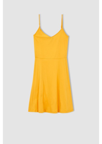 Fitted V Yaka Askılı Mini Yazlık %100 Pamuk Elbise W7171AZ22HS