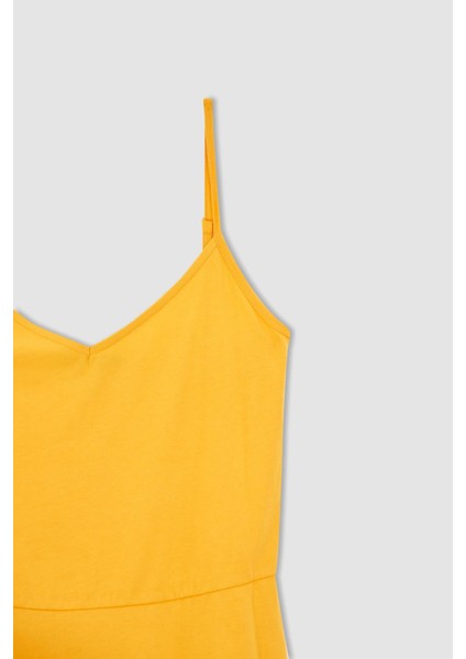 Fitted V Yaka Askılı Mini Yazlık %100 Pamuk Elbise W7171AZ22HS