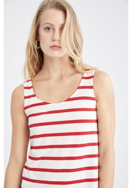 A Kesim U Yakası Çizgili Kalın Askılı Mini Elbise W9587AZ22HS fırsatları