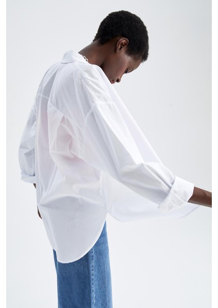 Oversize Fit Pamuklu Uzun Kollu Poplin Gömlek T8735AZ22SM