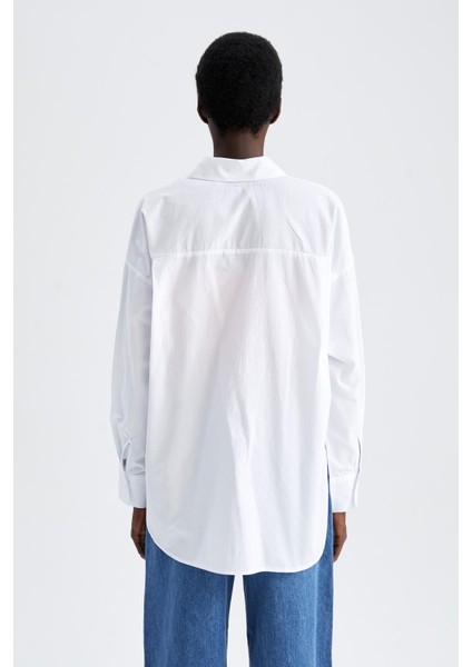 Oversize Fit Pamuklu Uzun Kollu Poplin Gömlek T8735AZ22SM