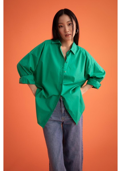 Oversize Fit Uzun Kollu Poplin %100 Pamuk Gömlek T8735AZ22SM