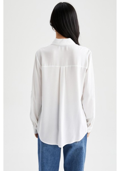 Oversize Fit Basic Poplin Uzun Kollu Gömlek W8448AZ22SM
