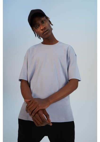 Oversize Fit Bisiklet Yaka Basic Kısa Kollu Pamuklu Tişört V3861AZ22SP