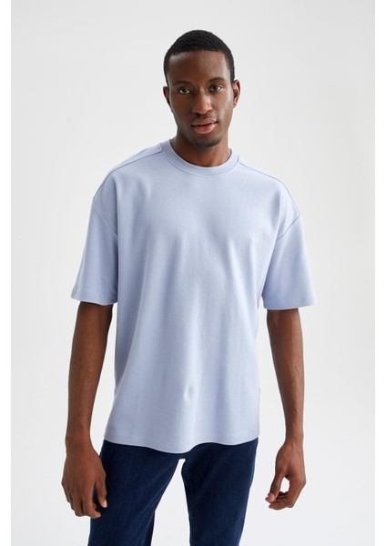 Oversize Fit Bisiklet Yaka Basic Kısa Kollu Pamuklu Tişört V3861AZ22SP