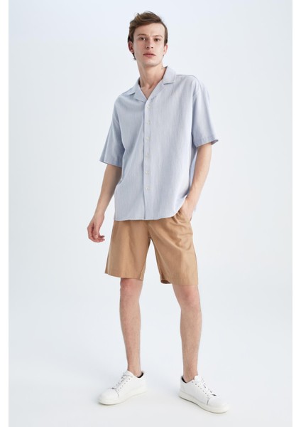 Regular Fit Keten Karışımlı Bermuda X9217AZ22HS