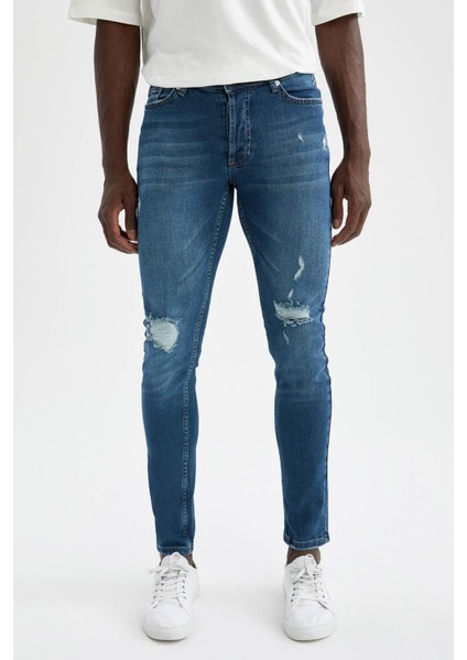 Super Skinny Fit Normal Bel Dar Paça Yırtık Detaylı Jean Pantolon U7076AZ21AU