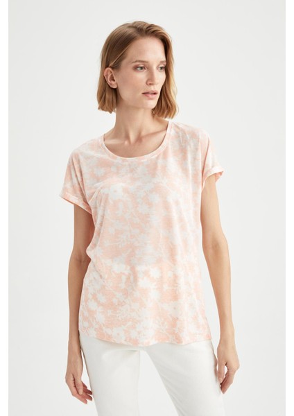 Traditional Çiçekli Relax Fit Yarasa Kollu Tişört W3258AZ21HS indirimleri