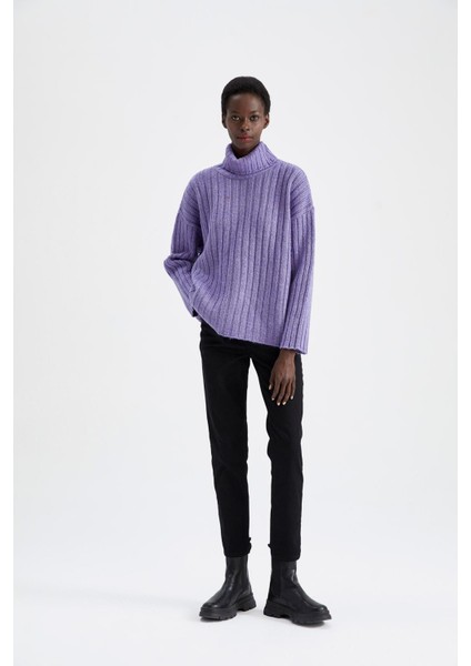 Oversize Fit Balıkçı Yaka Ribana Tunik X8008AZ22WN