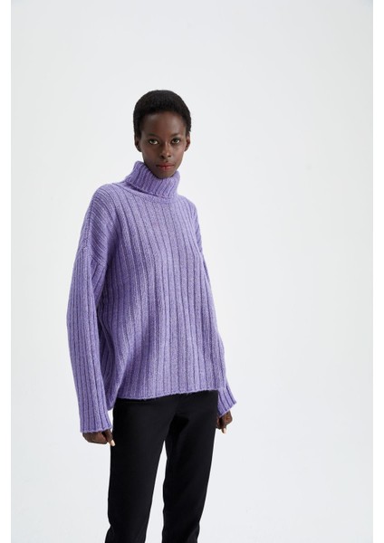Oversize Fit Balıkçı Yaka Ribana Tunik X8008AZ22WN