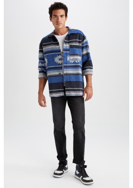 Oversize Fit Etnik Desenli Oduncu Uzun Kollu Gömlek Y2043AZ22AU fiyatları