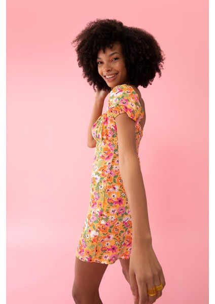 Çiçekli Kalp Yaka Relax Fit Sürdürülebilir Mini TULUM U6852AZ22SM