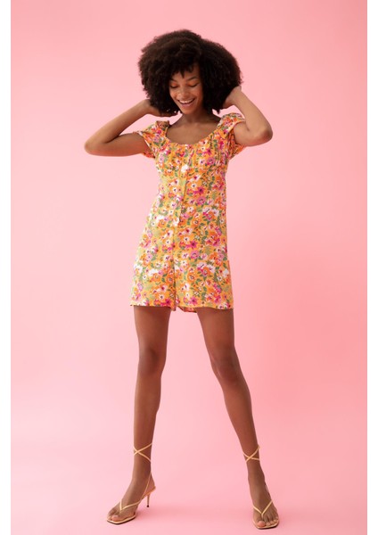 Çiçekli Kalp Yaka Relax Fit Sürdürülebilir Mini TULUM U6852AZ22SM fiyatları